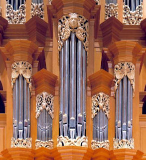 Carved faces, Gottfried and Mary Fuchs Organ, PLU, Tacoma WA